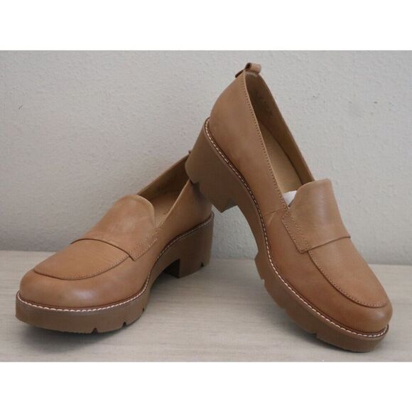 Naturalizer Women Sz 10M Toffee Brown Leather Darry Lug Sole Heeled Loafers - Picture 1 of 10
